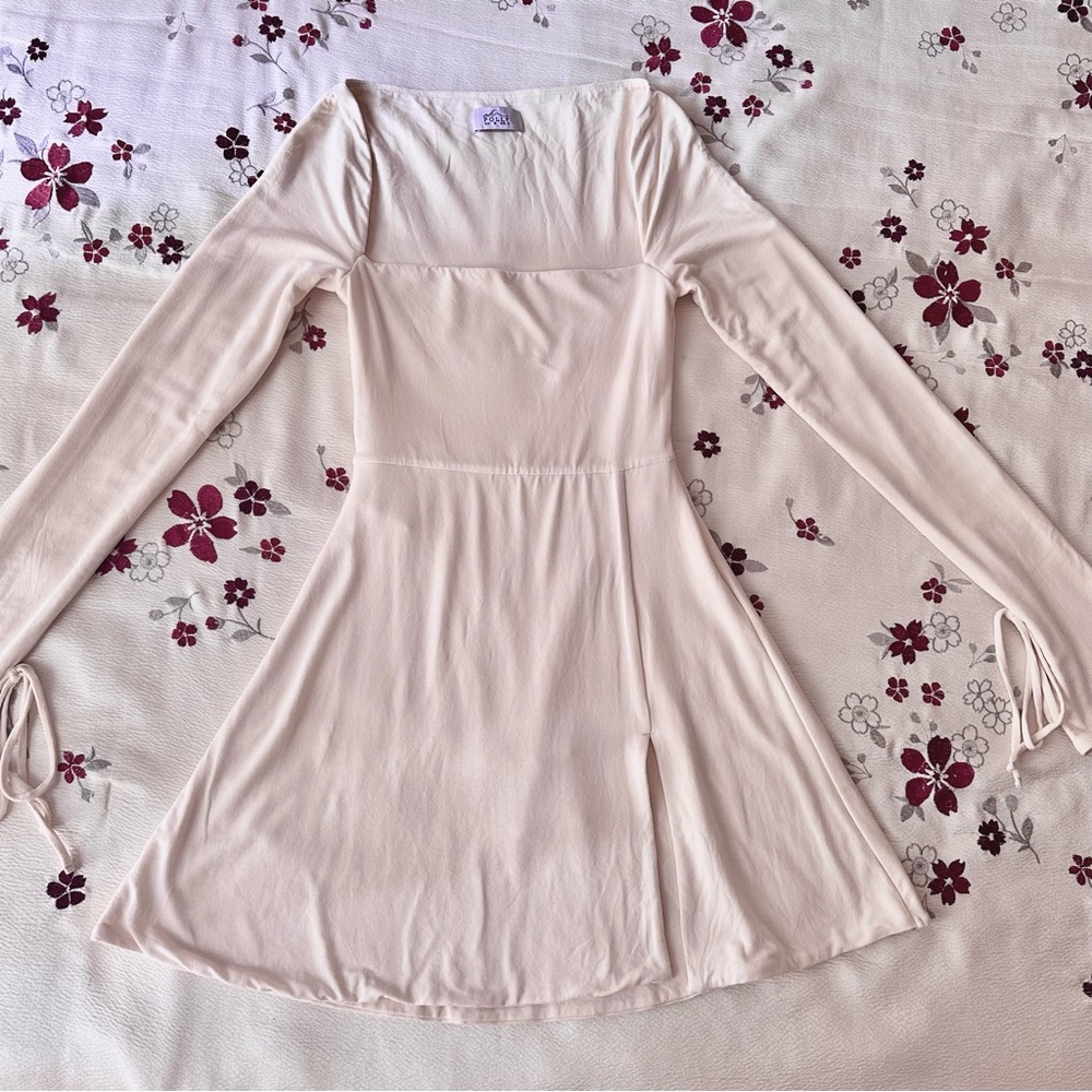 oh polly baize long sleeve mini dress in ivory